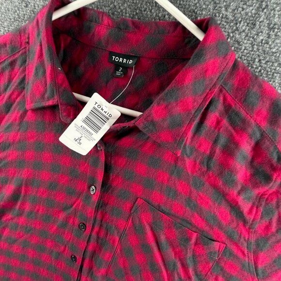 NWT Torrid Lizzie Brushed Rayon Acrylic Tunic Flannel Plaid Periscope Size 2 - Picture 3 of 16